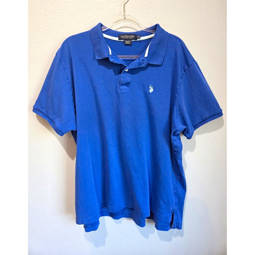 U.S. Polo Assn. Luxury Feel Men's Solid Blue Cotton Polo Shirt XXL Logo Regular